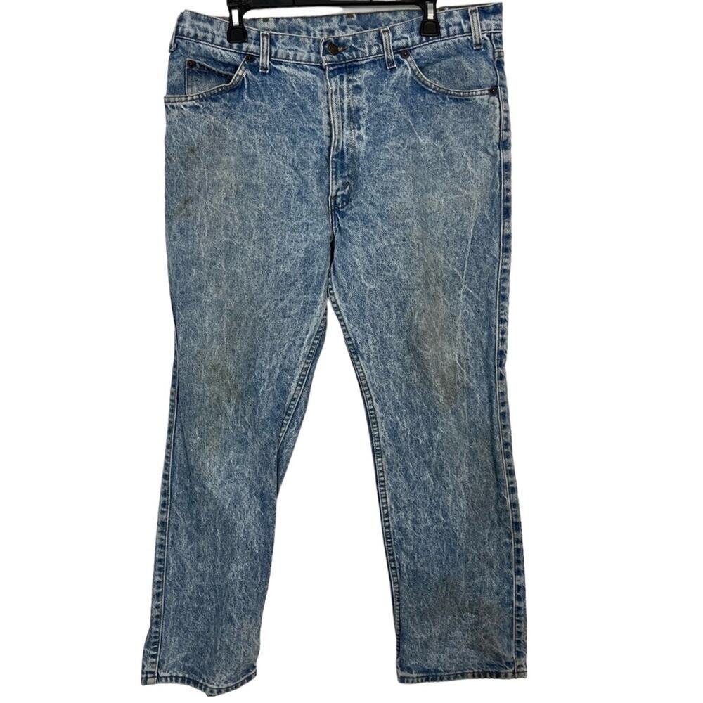 LEVI'S Stone Wash Vintage Brown Leather Tab Made in USA Men's Blue Jeans 38x30